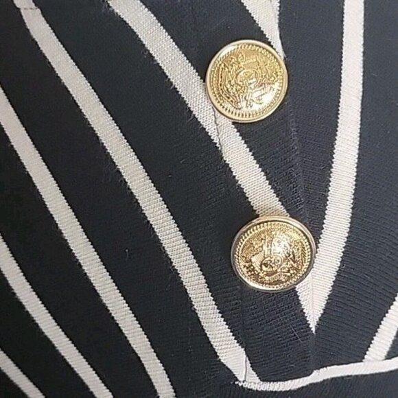 H&M European Cotton Jumper Striped Black White Gold Button Sweater Size L Womens - Picture 2 of 9